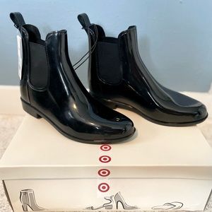A New Day black patent ankle rain boots. NWTs